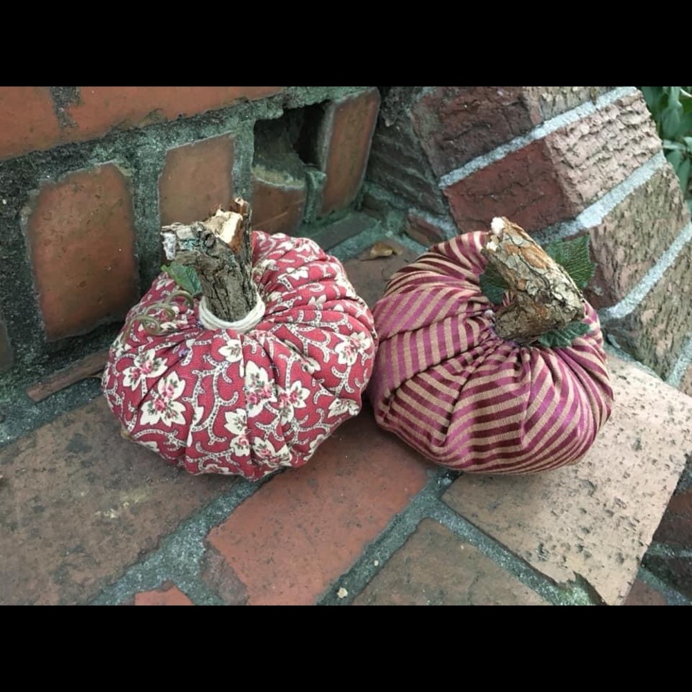 PUMPKINS Pair of FABRIC Tan/Maroon Striped & Red
